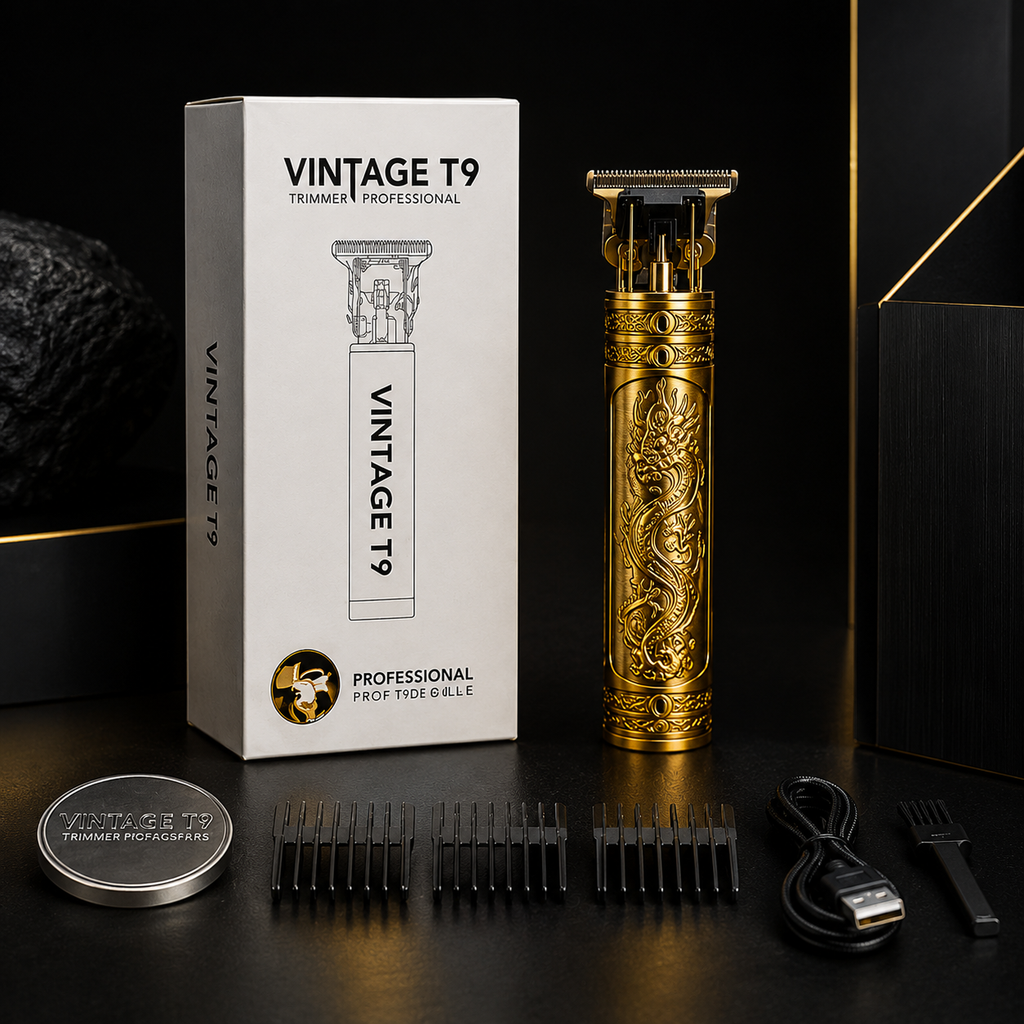 Vintage T9 Professional Hair & Beard Trimmer for Men – USB Rechargeable Cordless Grooming Kit