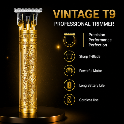 Vintage T9 Professional Hair & Beard Trimmer for Men – USB Rechargeable Cordless Grooming Kit